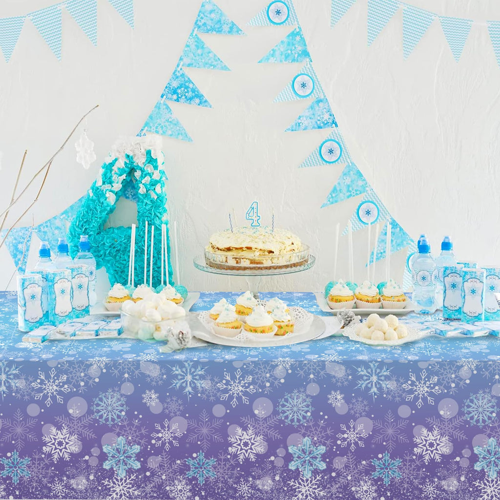 Staraise 3PCS Winter Frozen Tablecloth Decorations – Blue Purple Snowflake, PE, 51.2x86.6 in