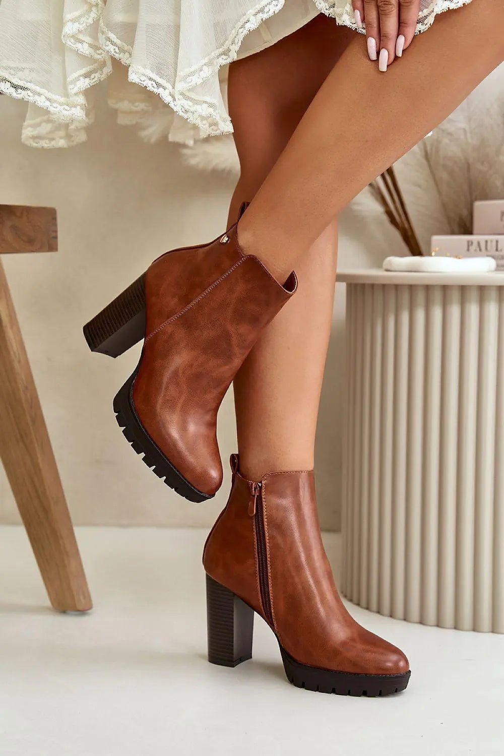 Step in style high column heel eco leather womens boots