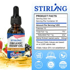 Stirling Organic Hemp Oil - 400,000mg Natural Berry Flavor - Enhances Sleep and Helps Reduce Discomfort - THC-Free, Non-GMO, Gluten-Free, High in Omega 3 6 9 - Premium U.S. Hemp Seed Oil