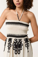 Shirred Bodice Halterneck Printed Jumpsuit Stone