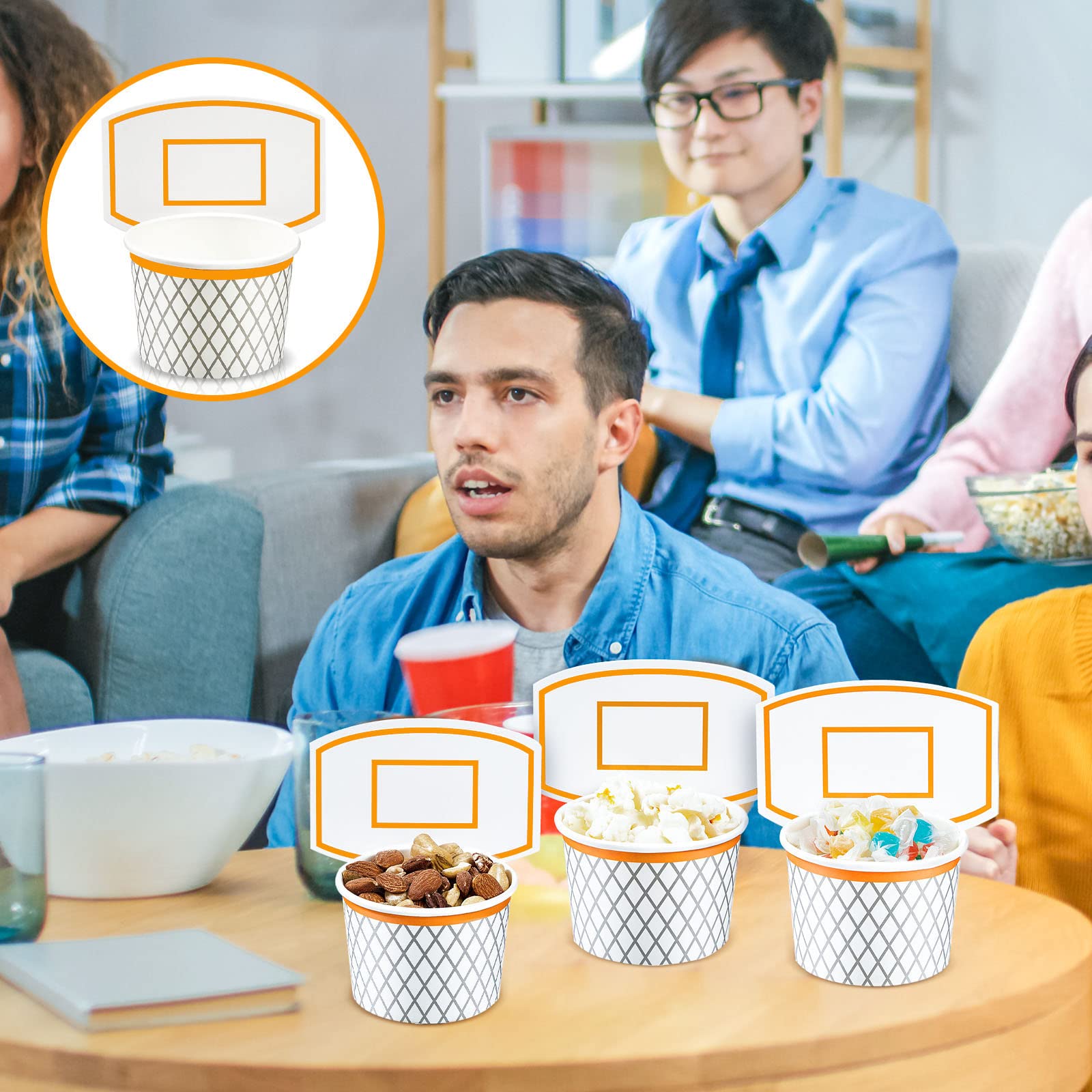 Suclain 24-Pack Basketball Hoop Snack Cups – 8 oz Paper Party Cups