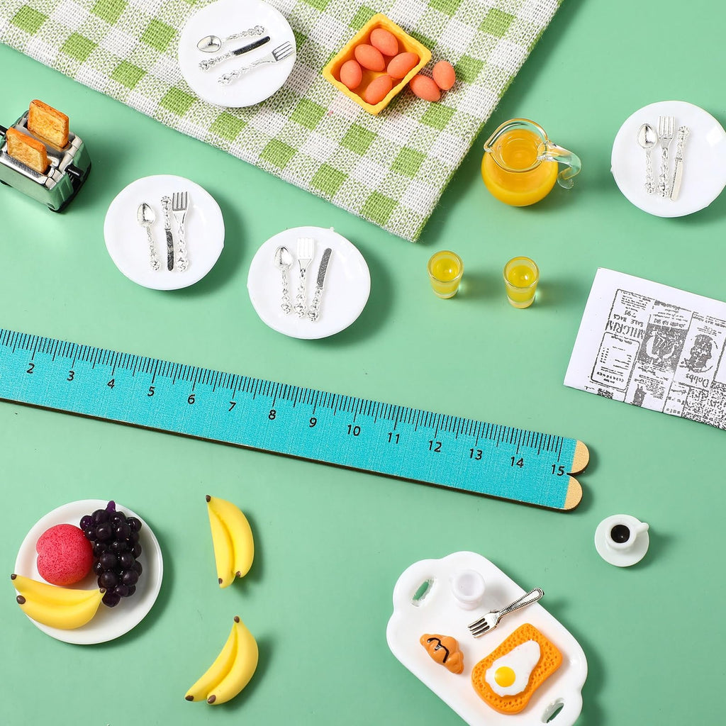 Suilung 44-Piece Dollhouse Breakfast Set – 1:12 Scale Mini Toast Machine, Juices, Eggs, Plates & Cutlery