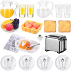 Suilung 44-Piece Dollhouse Breakfast Set – 1:12 Scale Mini Toast Machine, Juices, Eggs, Plates & Cutlery