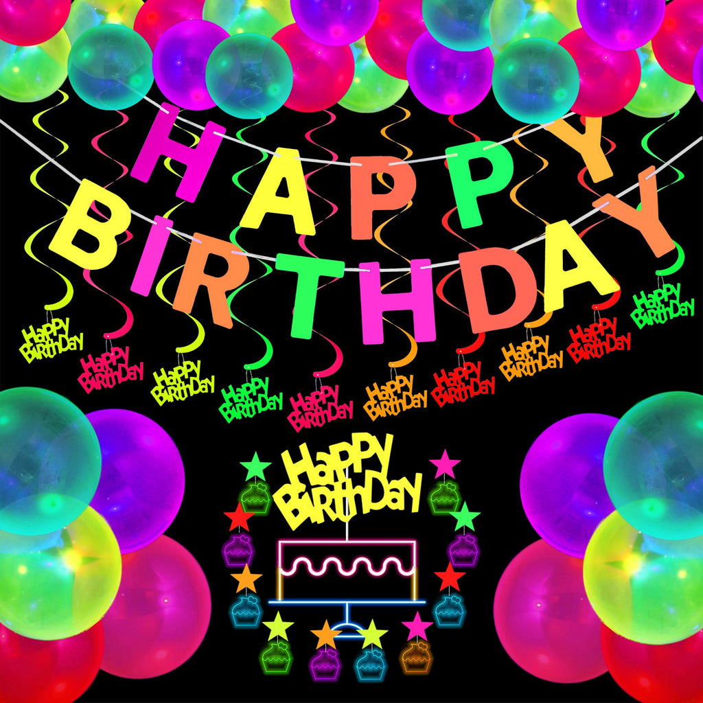 Sumind Glow Neon Party Supplies Set – UV Reactive Banner, Balloons & Toppers