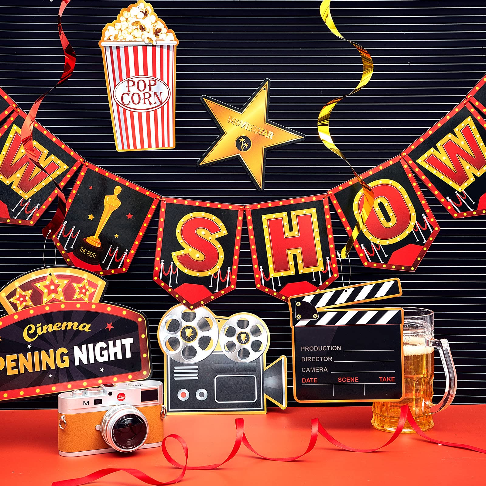 Sumind 45-Piece Movie Night Decorations Kit – Now Showing Banner & Hanging Swirls for Parties
