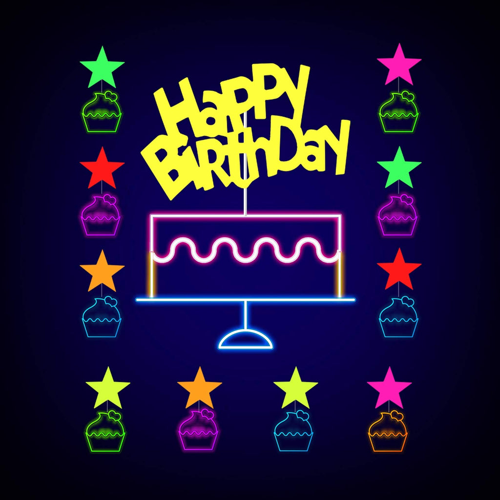 Sumind Glow Neon Party Supplies Set – UV Reactive Banner, Balloons & Toppers