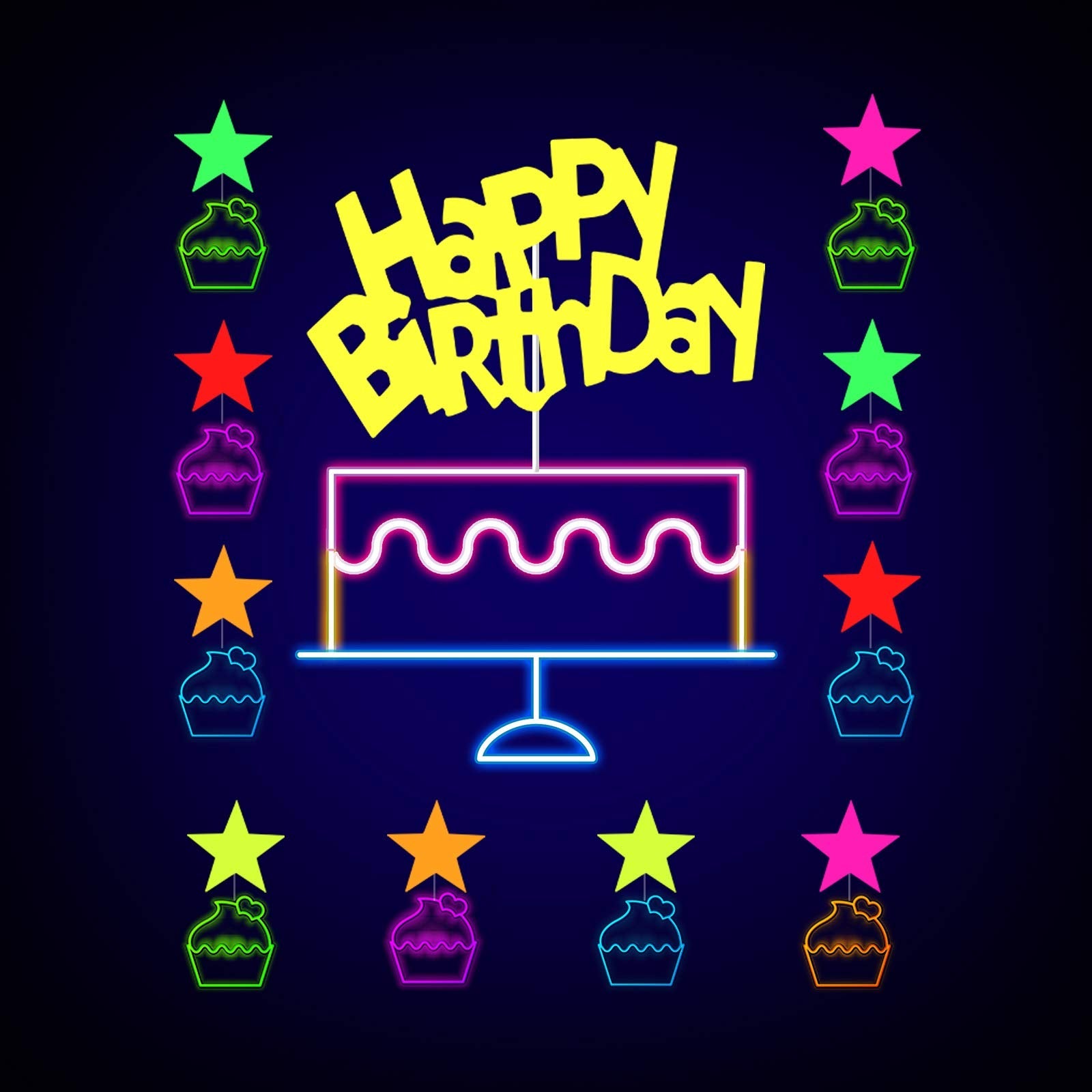 Sumind Glow Neon Party Supplies Set – UV Reactive Banner, Balloons & Toppers