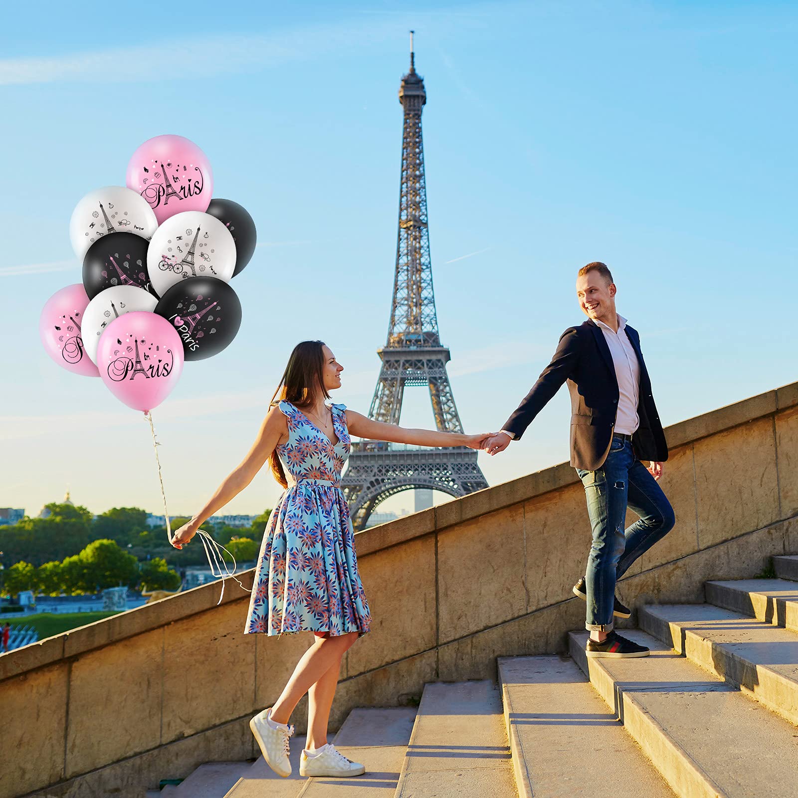 Sumind 36 Pieces Paris Balloons 12 Inch – Day in Paris Eiffel Tower Latex Party Decor