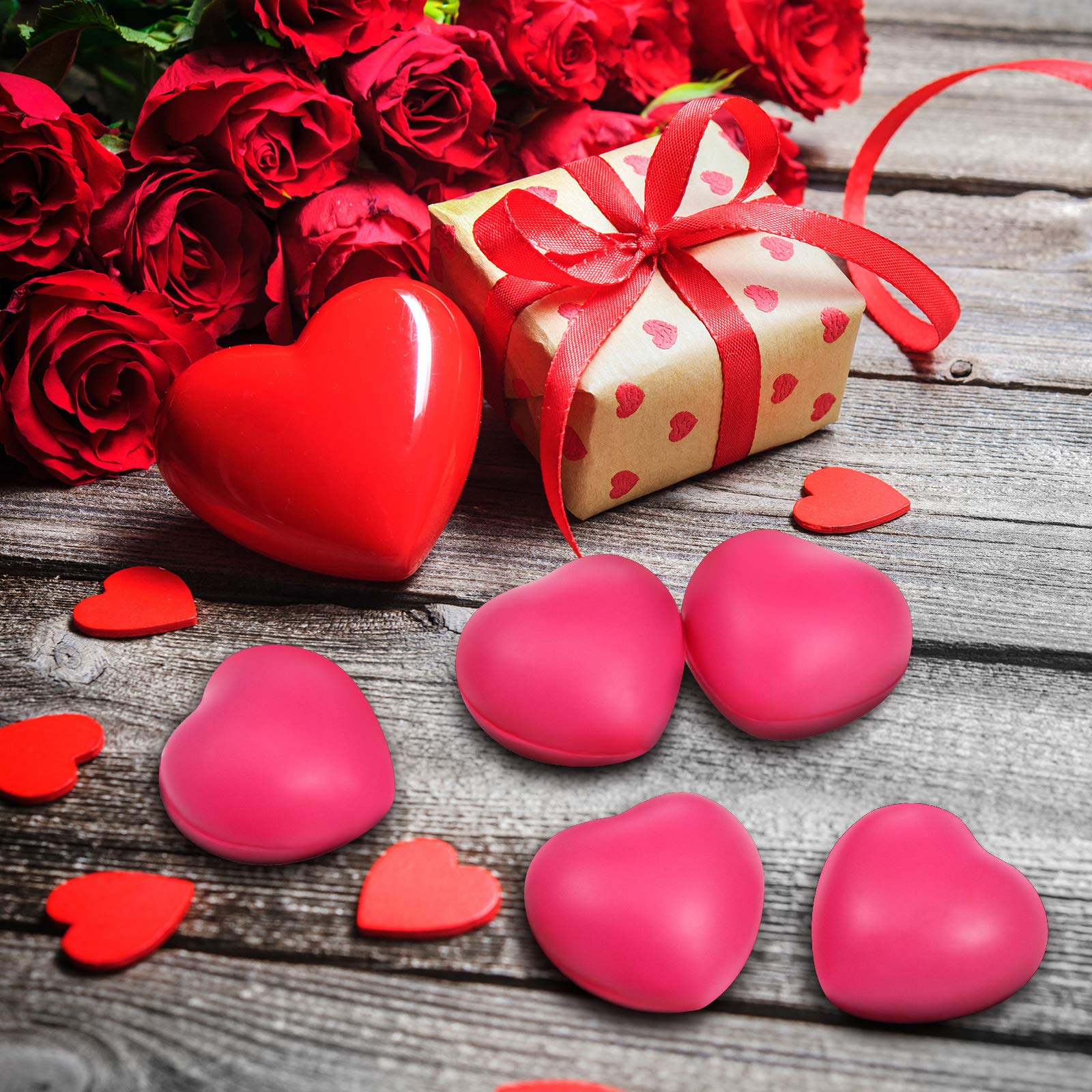 Sumind 50 Pcs Valentines Heart Stress Balls – Rose Red Heart Gifts & Party Favors