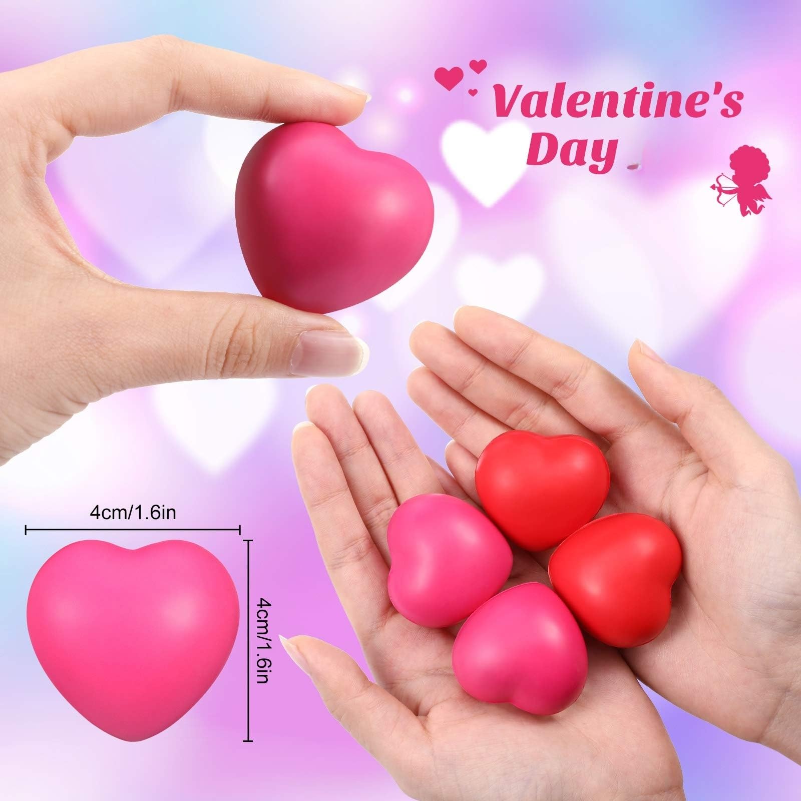 Sumind 50 Pcs Valentines Heart Stress Balls – Rose Red Heart Gifts & Party Favors