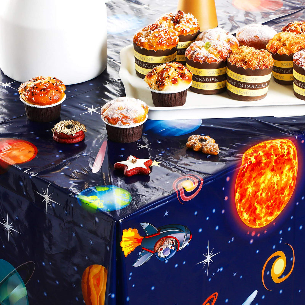 Sumind 3 Pieces Space Tablecloth Decorations – 54 x 108 Inches – Planet Design for Kids Space Theme Parties