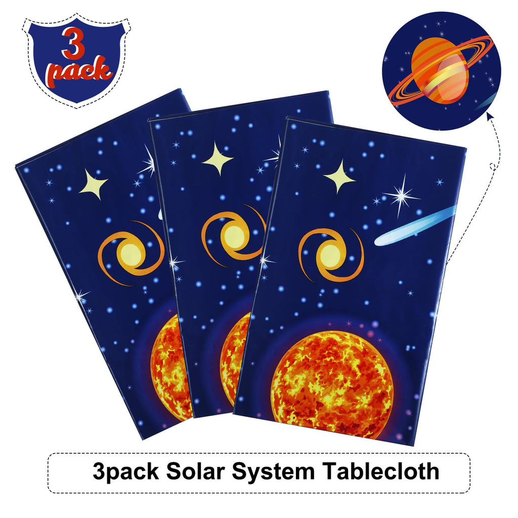 Sumind 3 Pieces Space Tablecloth Decorations – 54 x 108 Inches – Planet Design for Kids Space Theme Parties
