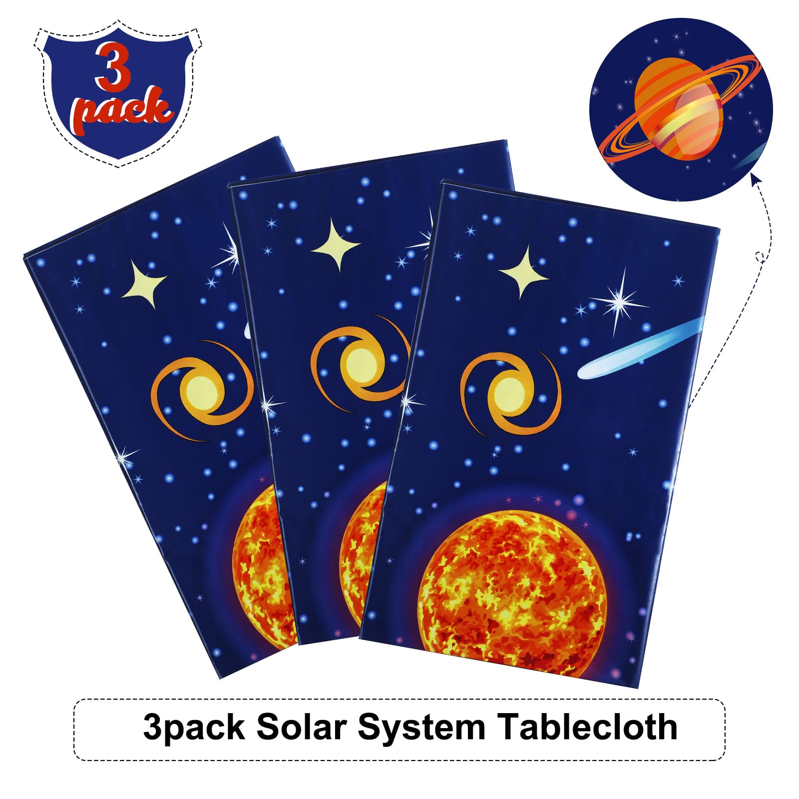 Sumind 3 Pieces Space Tablecloth Decorations – 54 x 108 Inches – Planet Design for Kids Space Theme Parties