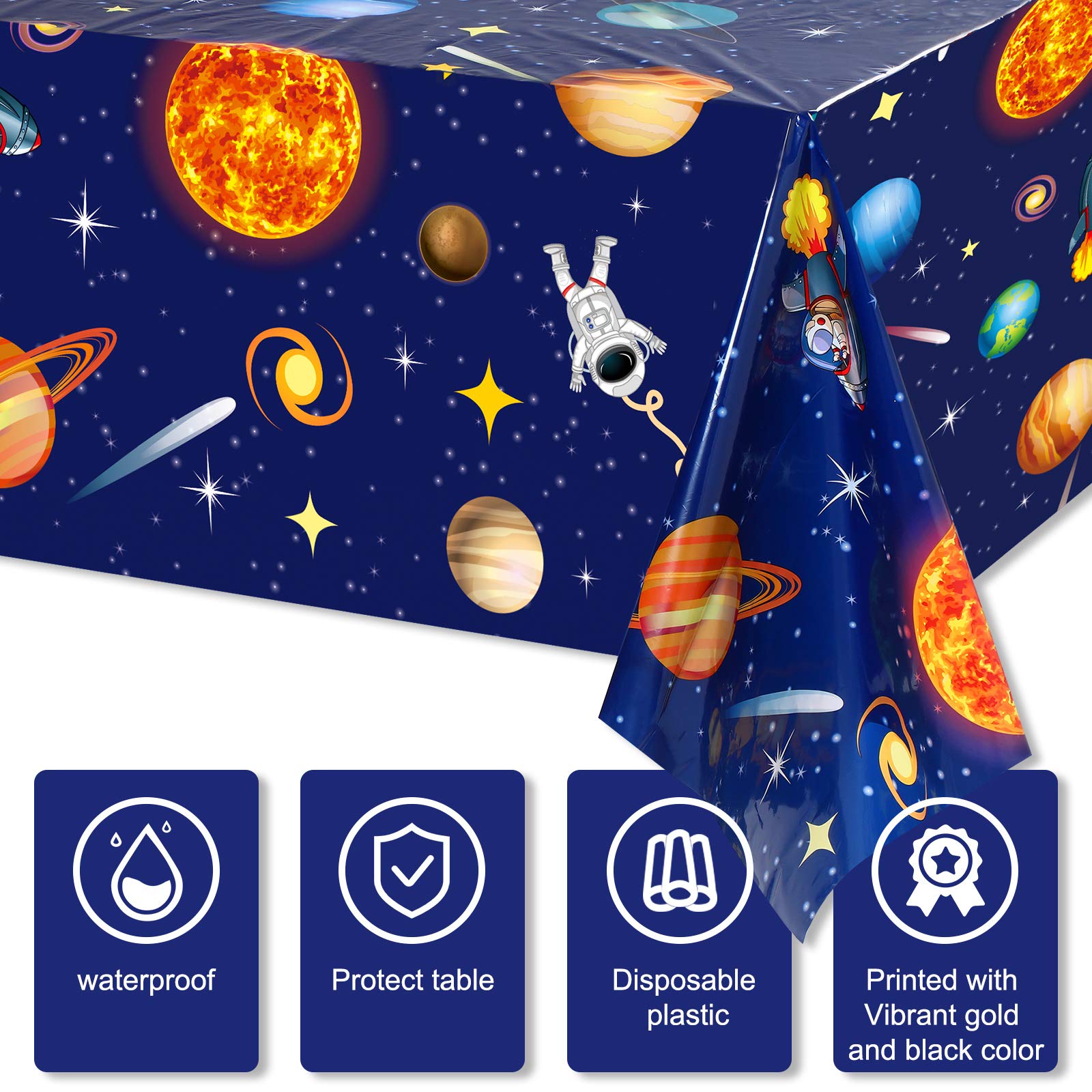 Sumind 3 Pieces Space Tablecloth Decorations – 54 x 108 Inches – Planet Design for Kids Space Theme Parties