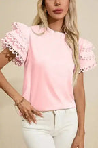 Mint Green Layered Cap Sleeve Frilled Neck Blouse Women UK