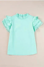 Mint Green Layered Cap Sleeve Frilled Neck Blouse Women UK