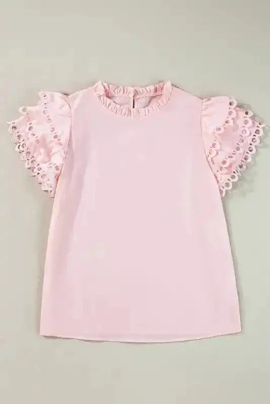 Mint Green Layered Cap Sleeve Frilled Neck Blouse Women UK