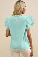 Mint Green Layered Cap Sleeve Frilled Neck Blouse Women UK