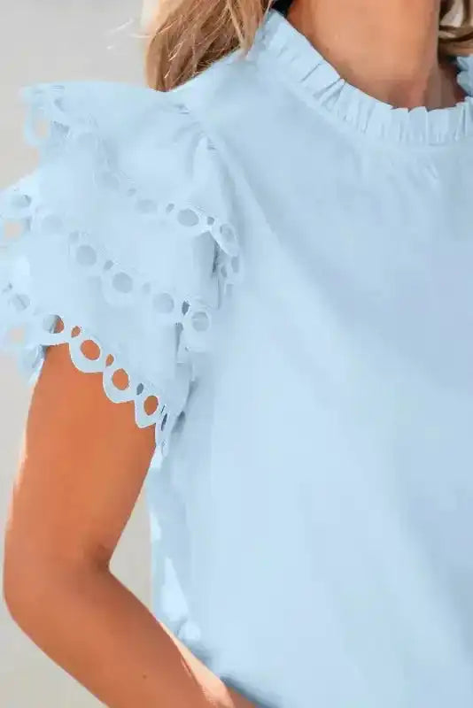Mint Green Layered Cap Sleeve Frilled Neck Blouse Women UK