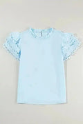 Mint Green Layered Cap Sleeve Frilled Neck Blouse Women UK