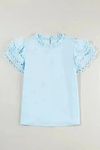 Mint Green Layered Cap Sleeve Frilled Neck Blouse Women UK