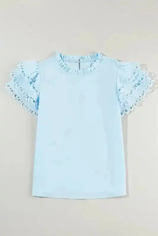 Mint Green Layered Cap Sleeve Frilled Neck Blouse Women UK