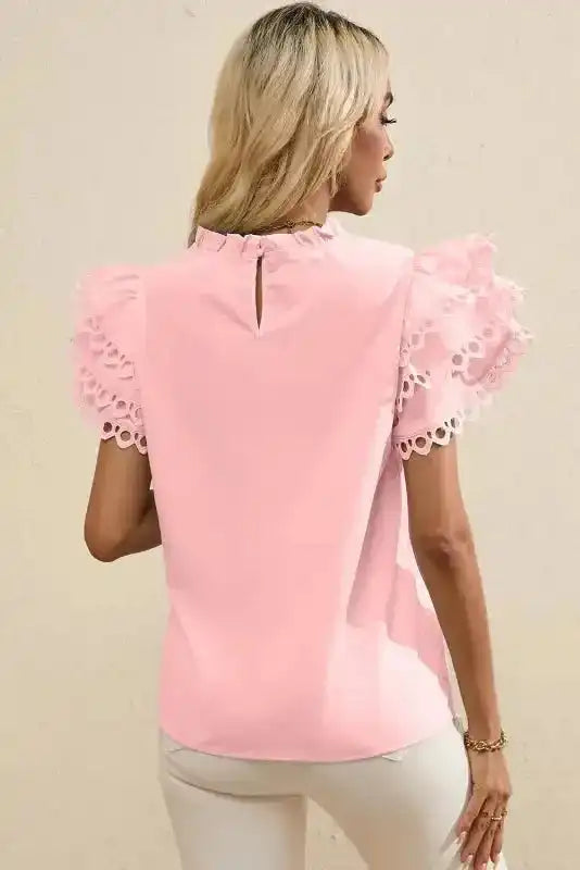 Mint Green Layered Cap Sleeve Frilled Neck Blouse Women UK