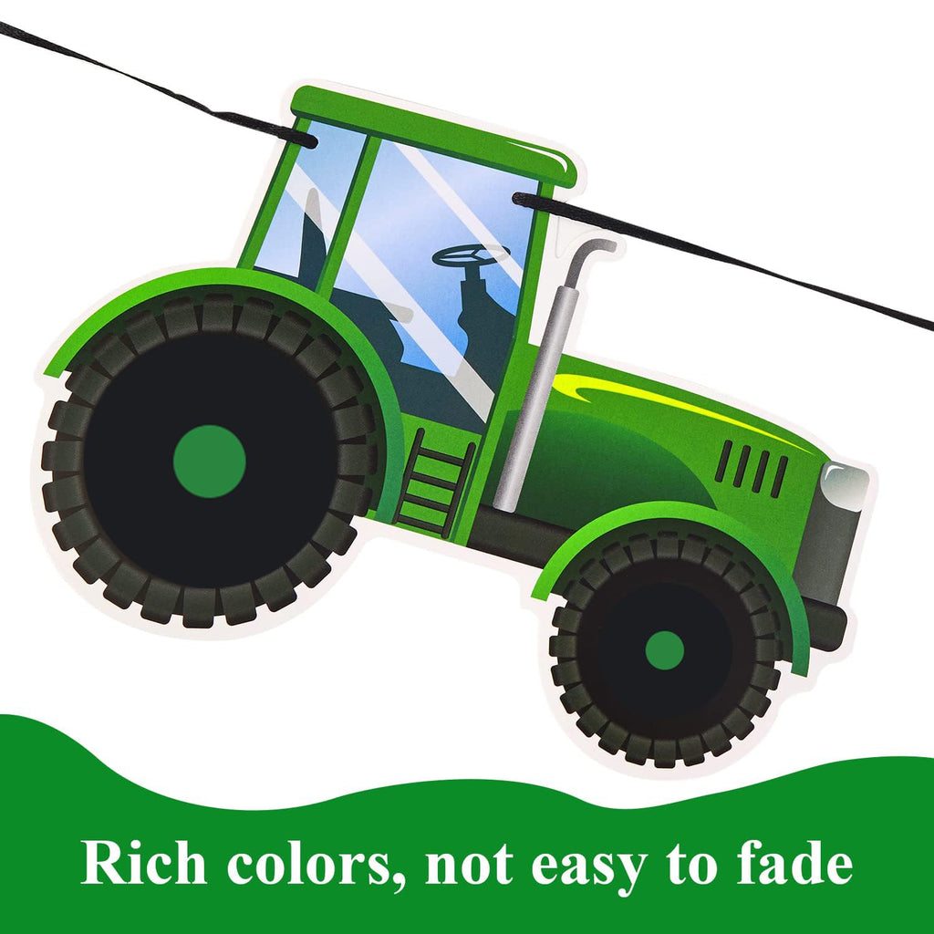 SUNBEAUTY Green Tractor Birthday Banner Set – Farm Party Garland, Pre-Strung