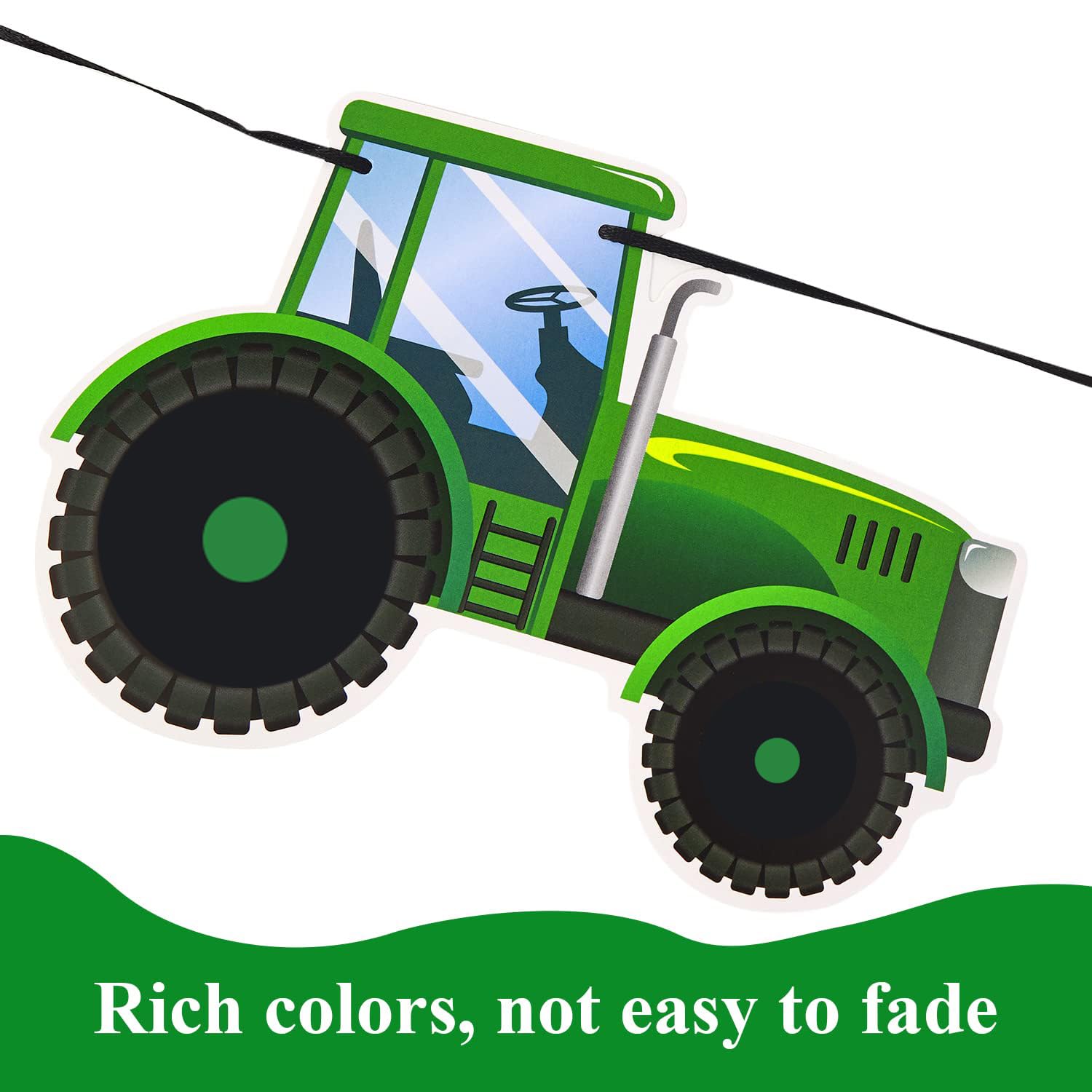 SUNBEAUTY Green Tractor Birthday Banner Set – Farm Party Garland, Pre-Strung