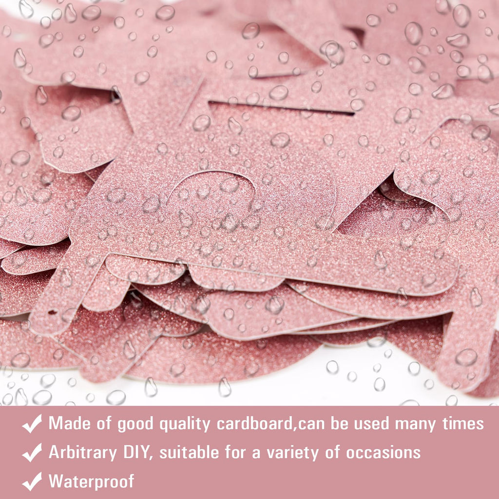 SUNBEAUTY 127 Pcs Rosegold Glitter DIY Banner – Customizable Letters & Symbols for Parties