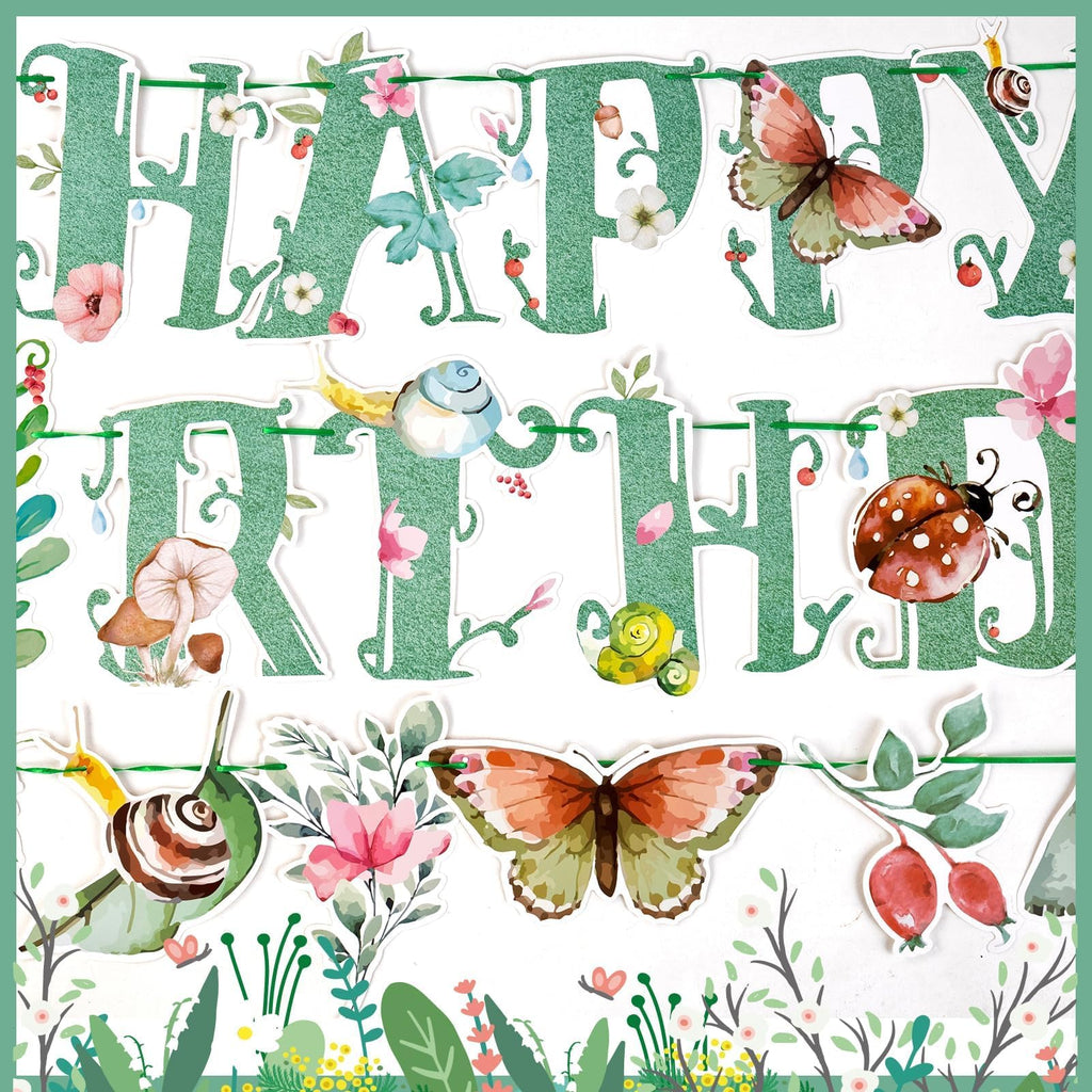 SUNBEAUTY Wildflower Happy Birthday Banner – Sage Green Floral Decor for Spring & Summer Parties | Pre-Strung
