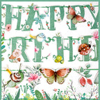 SUNBEAUTY Wildflower Happy Birthday Banner – Sage Green Floral Decor for Spring & Summer Parties | Pre-Strung