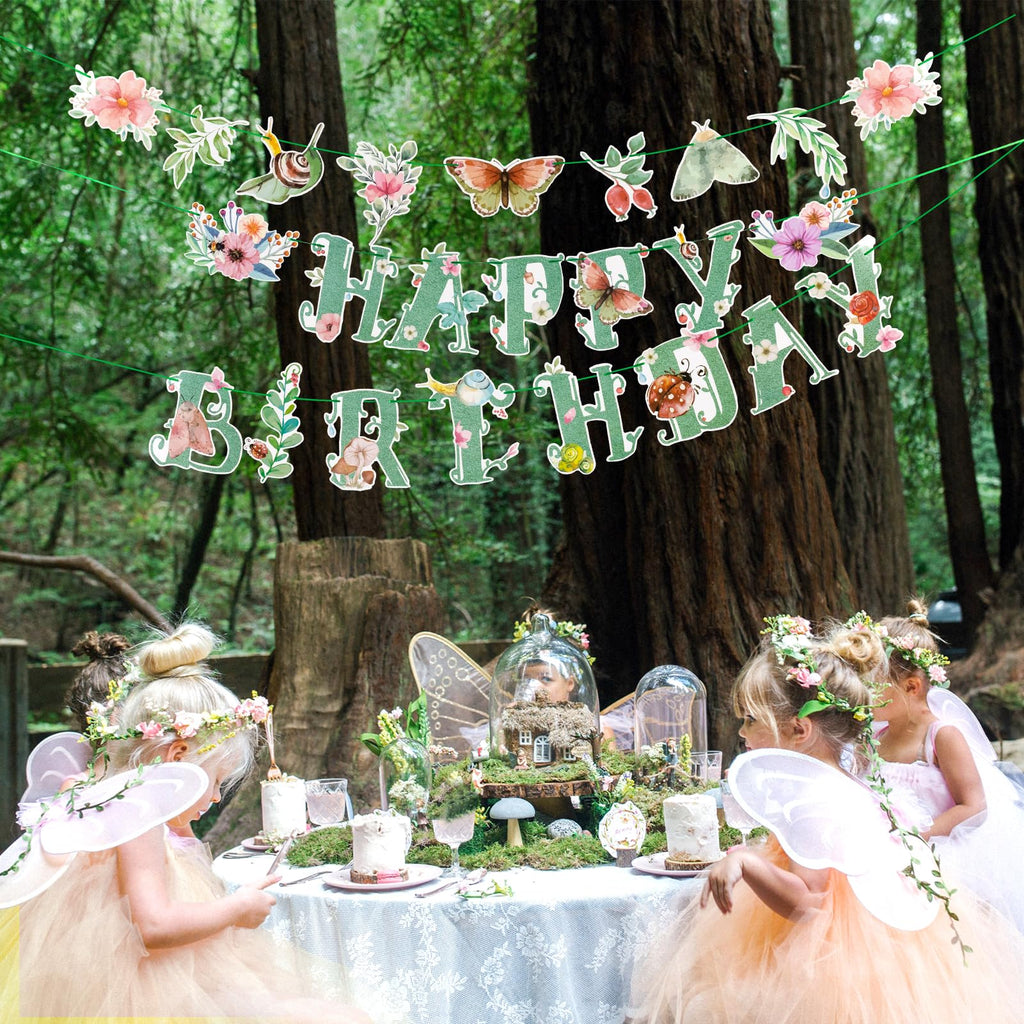 SUNBEAUTY Wildflower Happy Birthday Banner – Sage Green Floral Decor for Spring & Summer Parties | Pre-Strung