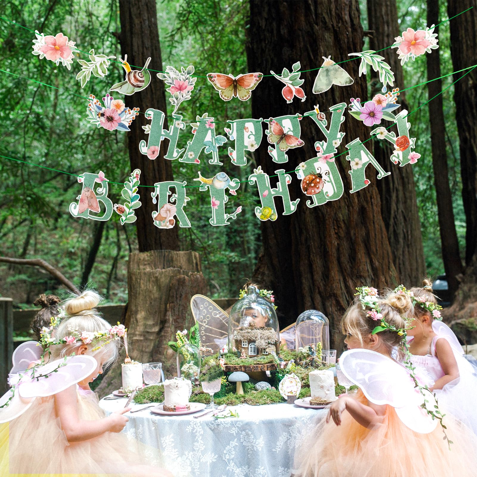 SUNBEAUTY Wildflower Happy Birthday Banner – Sage Green Floral Decor for Spring & Summer Parties | Pre-Strung