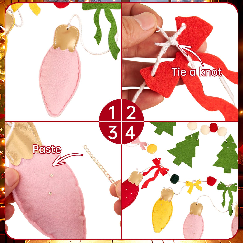 SUNBEAUTY Felt Christmas Garland – Red & Green Pom Poms, Double-Layer Wool Felt Decor Banner