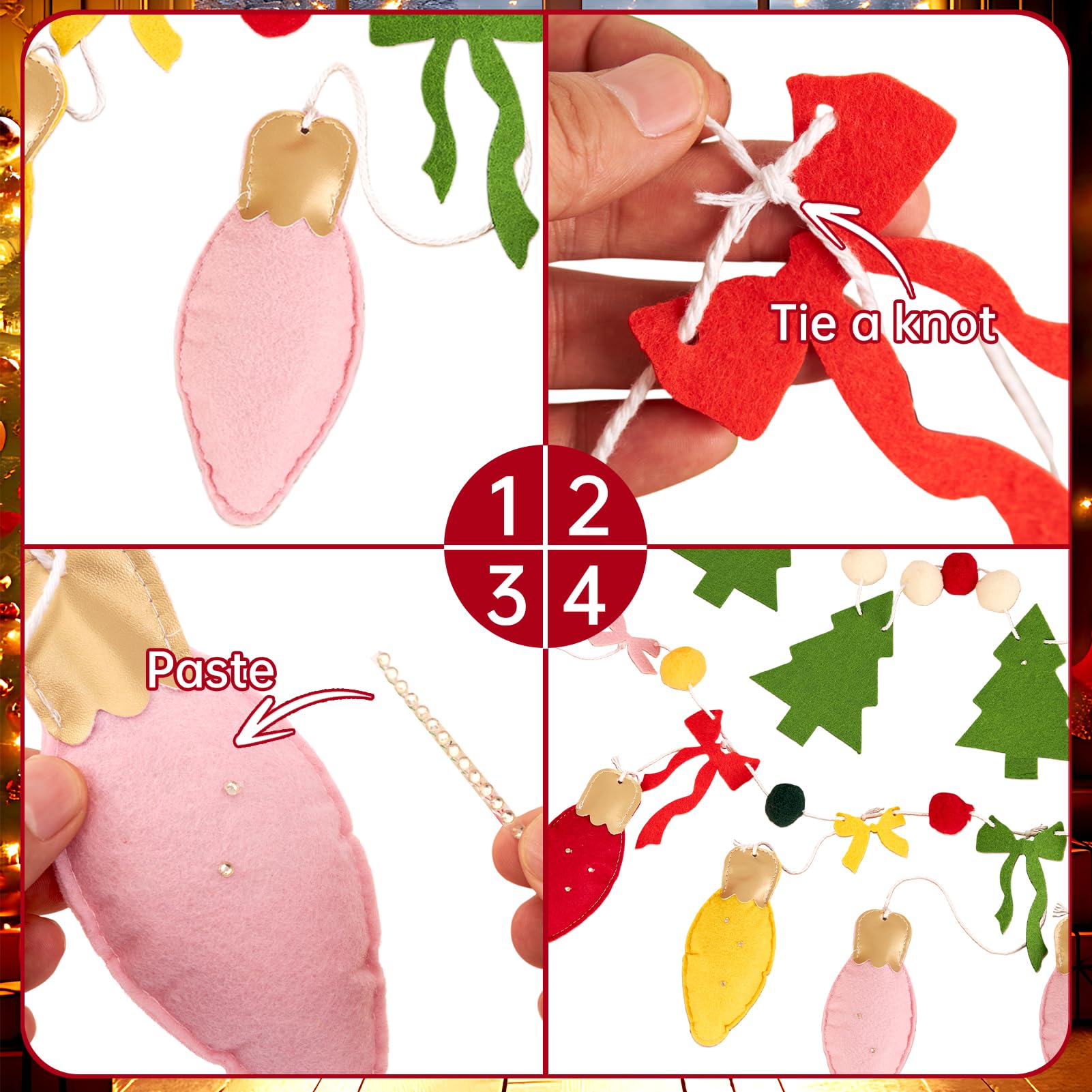 SUNBEAUTY Felt Christmas Garland – Red & Green Pom Poms, Double-Layer Wool Felt Decor Banner