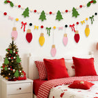 SUNBEAUTY Felt Christmas Garland – Red & Green Pom Poms, Double-Layer Wool Felt Decor Banner