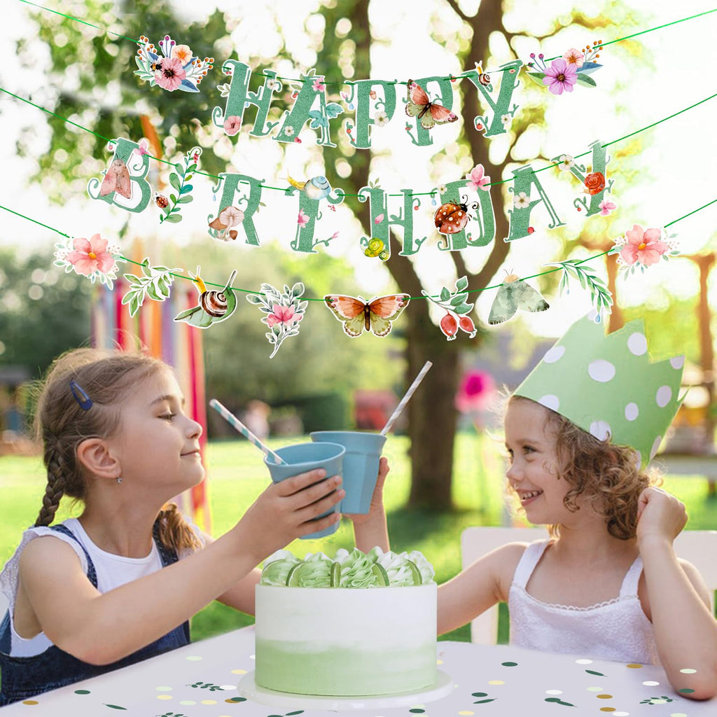 SUNBEAUTY Wildflower Happy Birthday Banner – Sage Green Floral Decor for Spring & Summer Parties | Pre-Strung