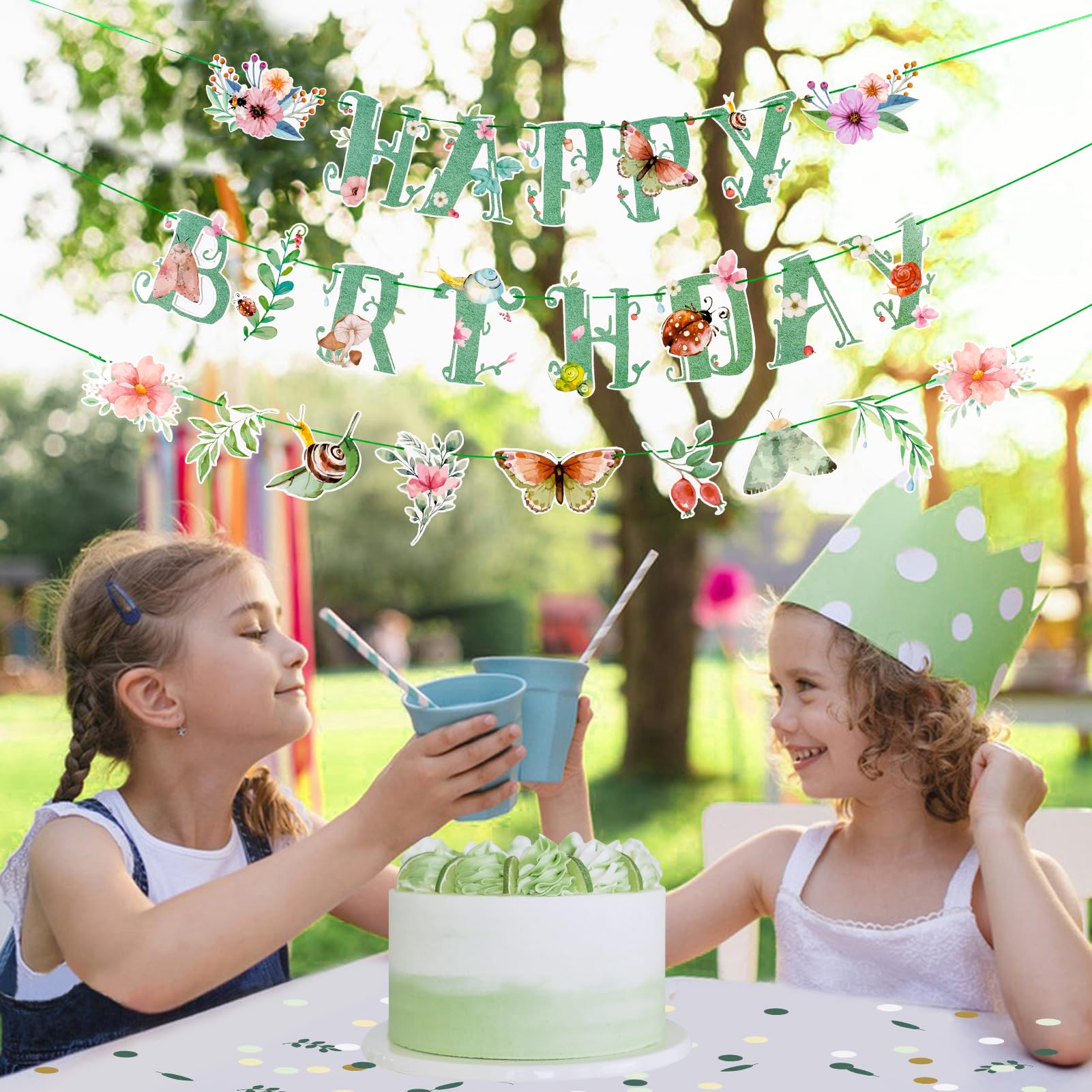 SUNBEAUTY Wildflower Happy Birthday Banner – Sage Green Floral Decor for Spring & Summer Parties | Pre-Strung