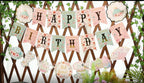 SUNBEAUTY Floral Tea Party Banner | Pre-Strung Happy Birthday Garland for Baby & Bridal Showers