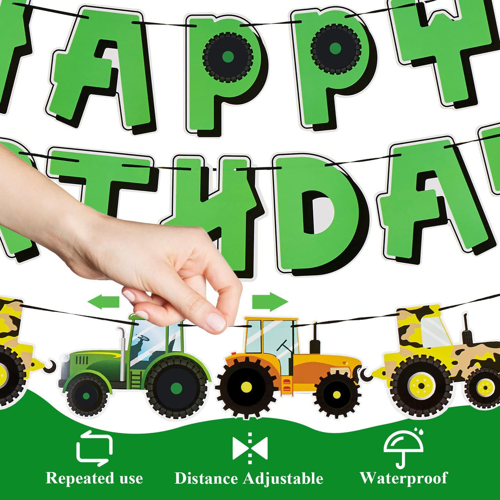 SUNBEAUTY Green Tractor Birthday Banner Set – Farm Party Garland, Pre-Strung