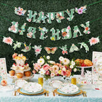 SUNBEAUTY Wildflower Happy Birthday Banner – Sage Green Floral Decor for Spring & Summer Parties | Pre-Strung