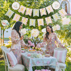 SUNBEAUTY Floral Tea Party Banner | Pre-Strung Happy Birthday Garland for Baby & Bridal Showers