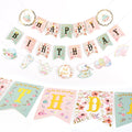 SUNBEAUTY Floral Tea Party Banner | Pre-Strung Happy Birthday Garland for Baby & Bridal Showers