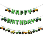 SUNBEAUTY Green Tractor Birthday Banner Set – Farm Party Garland, Pre-Strung