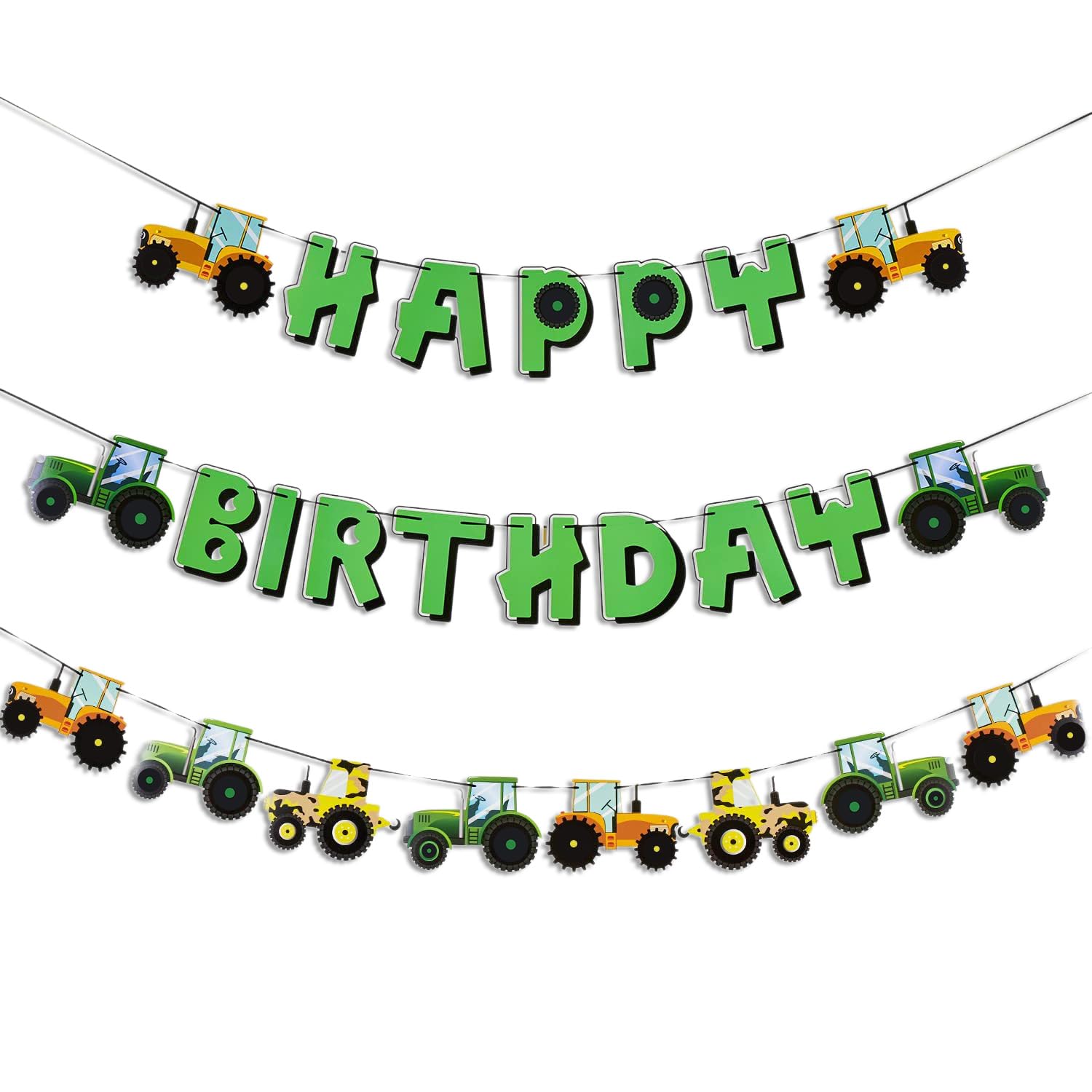 SUNBEAUTY Green Tractor Birthday Banner Set – Farm Party Garland, Pre-Strung