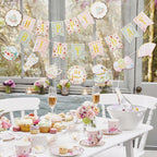 SUNBEAUTY Floral Tea Party Banner | Pre-Strung Happy Birthday Garland for Baby & Bridal Showers