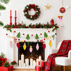 SUNBEAUTY Felt Christmas Garland – Red & Green Pom Poms, Double-Layer Wool Felt Decor Banner