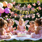 SUNBEAUTY Fairy Birthday Banner – Floral Garden Party Decor for Girls & Baby Showers