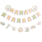 SUNBEAUTY Floral Tea Party Banner | Pre-Strung Happy Birthday Garland for Baby & Bridal Showers